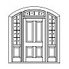 4-Panel door with 8-Lite over single panel segment top sidelites and 4-Lite segment top transom
Panel- Raised
Glazing- SDL segment top