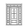 4-Panel door with 8-Lite over single panel segment top sidelites and 4-Lite segment top transom
Panel- Raised
Glazing- SDL segment top