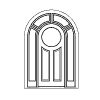 single lite over 2-Panel door with 1-Lite sidelites and 1Lite transom, half round, arched top
Panel- Raised
Glazing- Leaded, decorative