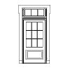 9- lite over single panel door with 3-lite transom
Panel- raised
Glazing- IG 